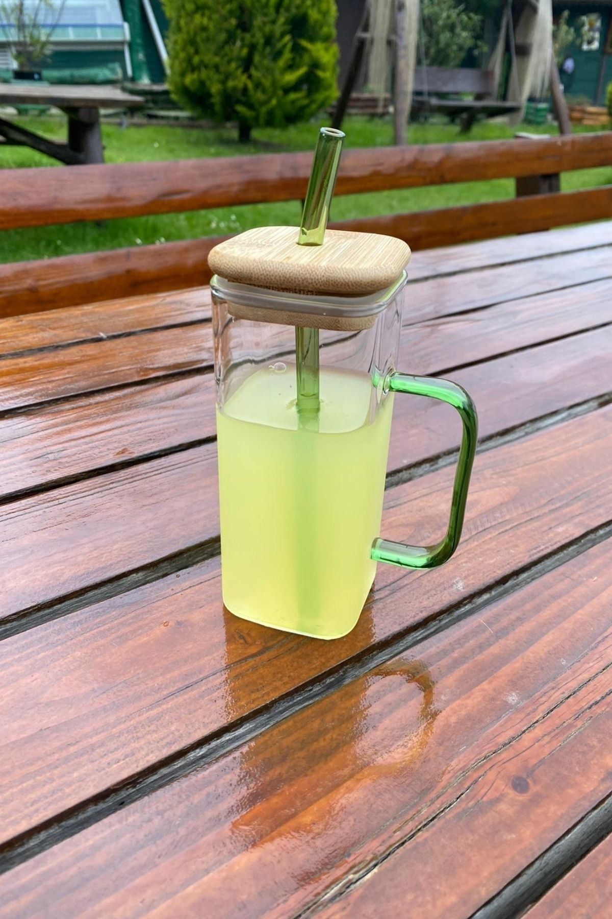 Heat Resistant Square Drinking Glass With Lid And Straw - Glass