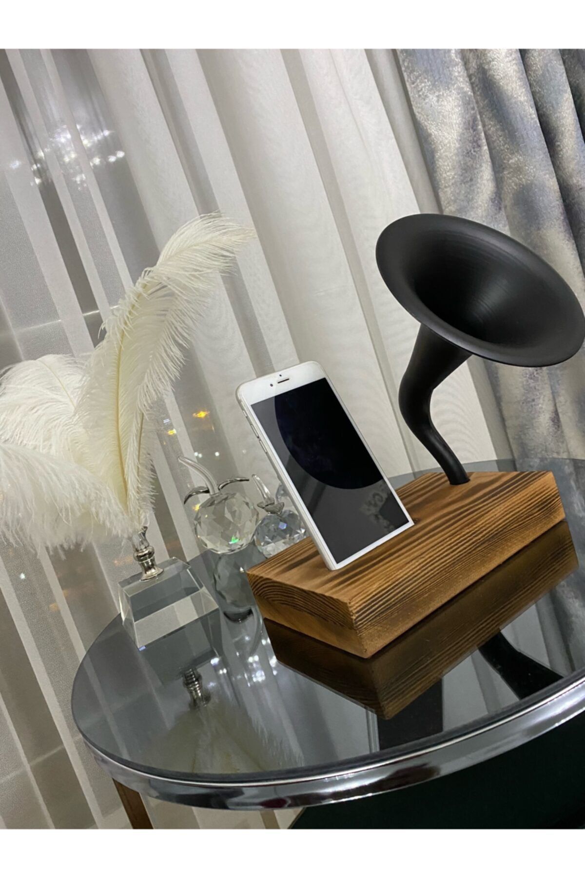 TBK AHŞAP Grammy Dekoratif Gramafonlu Telefon Standı Hediyelik Müzik Aleti
