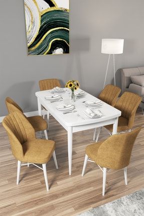 Arel Mdf Beyaz Mutfak Masası Takımı 6 Cappucino Sandalye RVN01ARLBYZ
