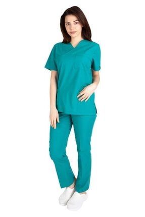 Kadın Doktor Hemşire Forması Scrubs Terikoton Ince Kumaş Hastane Nöbet Takımı (zarf Yaka Klasik Kol) 1106K