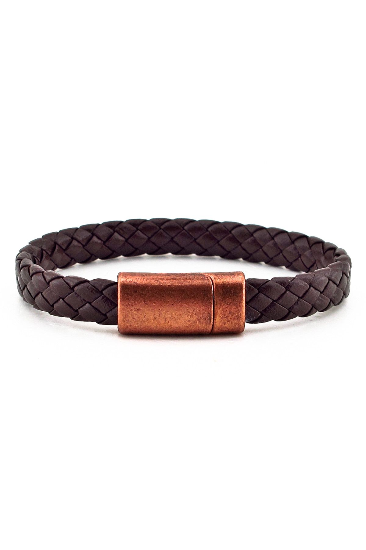 Solfera-Men's Bronze Metal Magnetized Navy Blue Leather Bracelet BT340 2