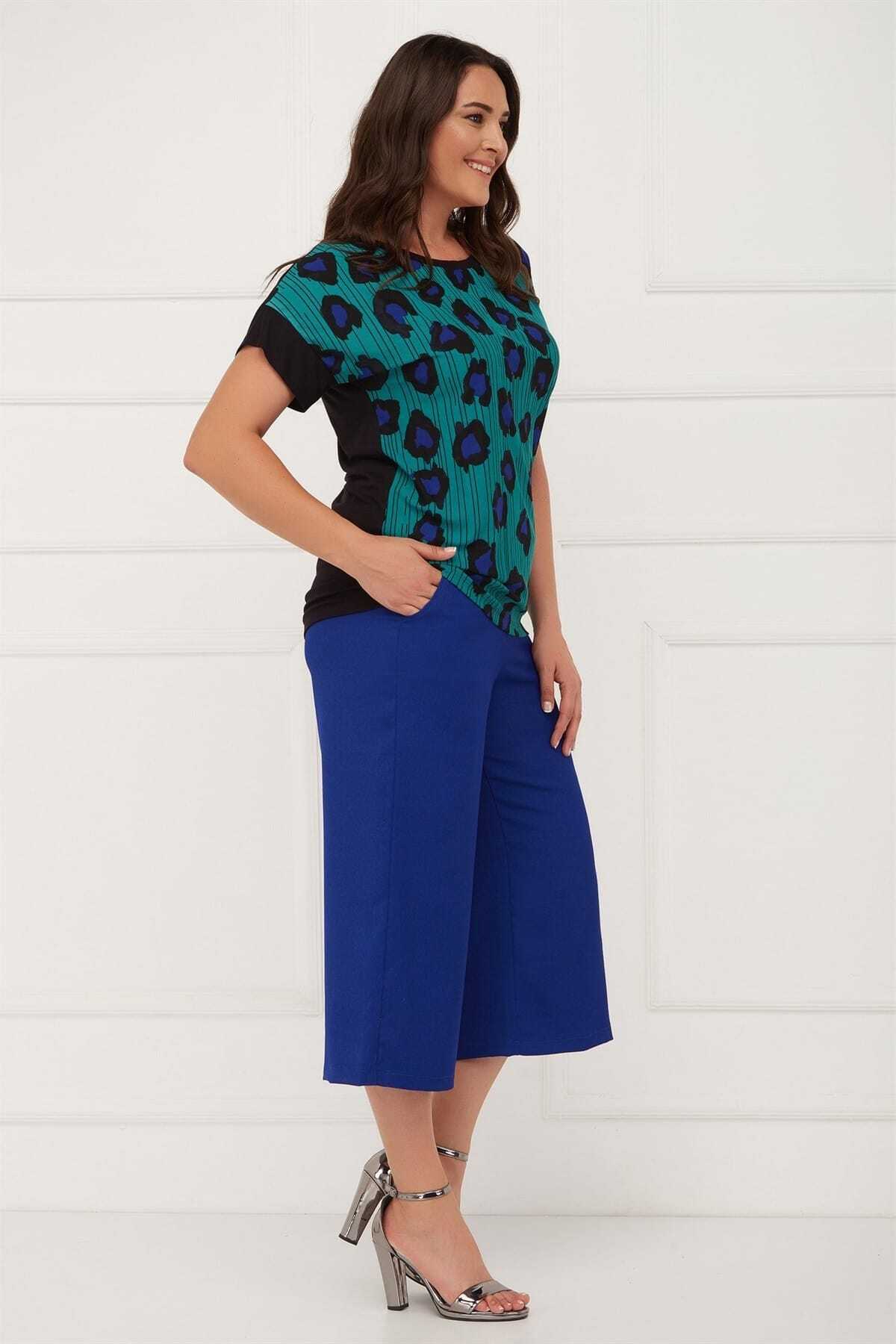 Seamoda-Μεγάλο μέγεθος Leopard Pattern 4 Seasons Mother Comfort Άνετη μπλούζα-τιρκουάζ 5