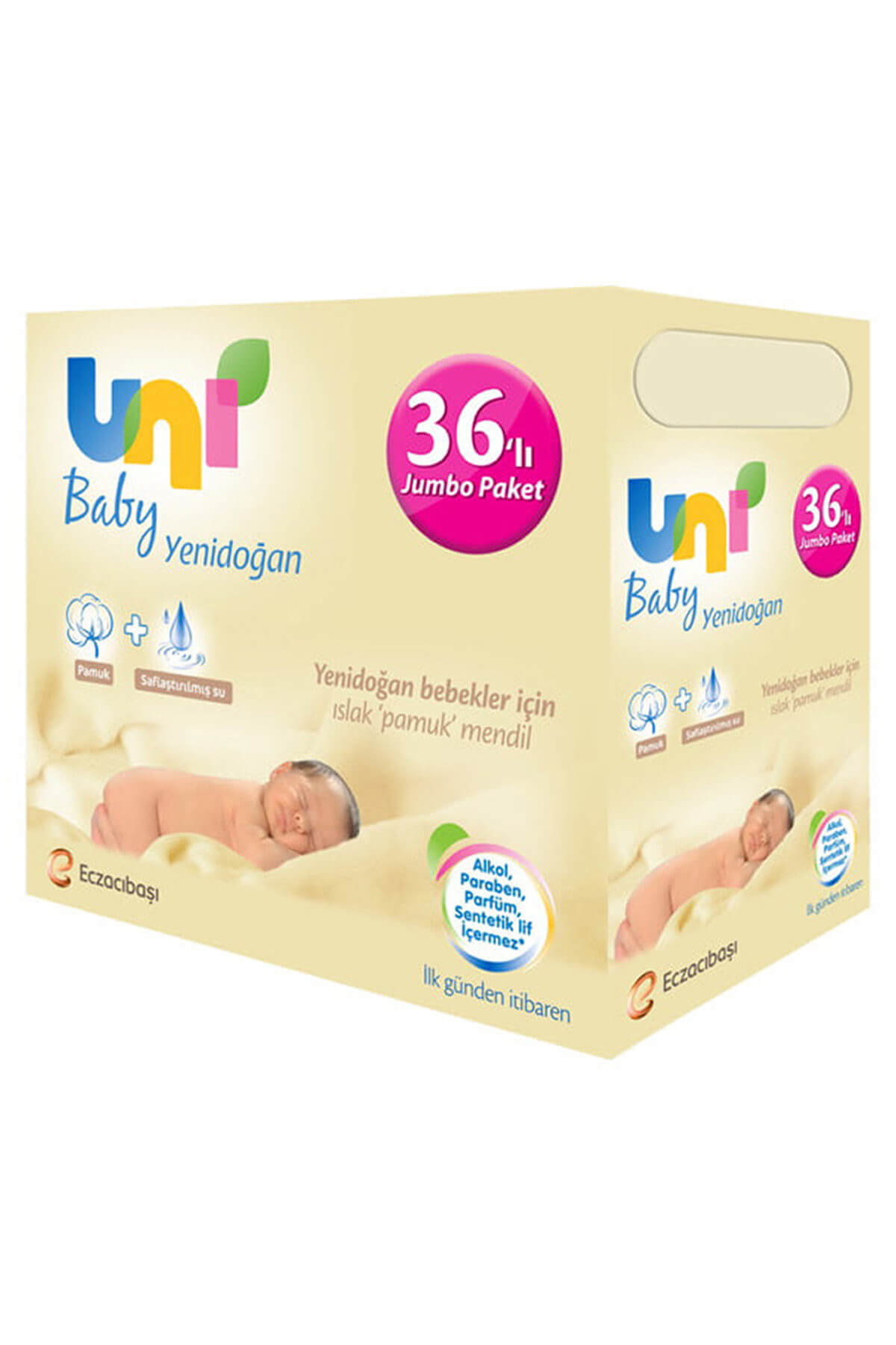 Uni Baby Yenidoğan Islak Pamuk Mendil 36 Adet 40 Paket