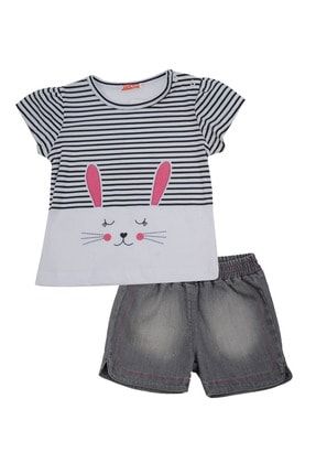 Çocuk Beyaz Tavşanlı T-shirt Ve Şort Takım (6-24ay) 91Z2TVL72