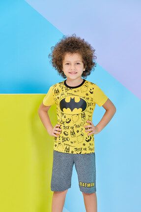 Sarı Batman Erkek Çocuk Şortlu Takım - 7307