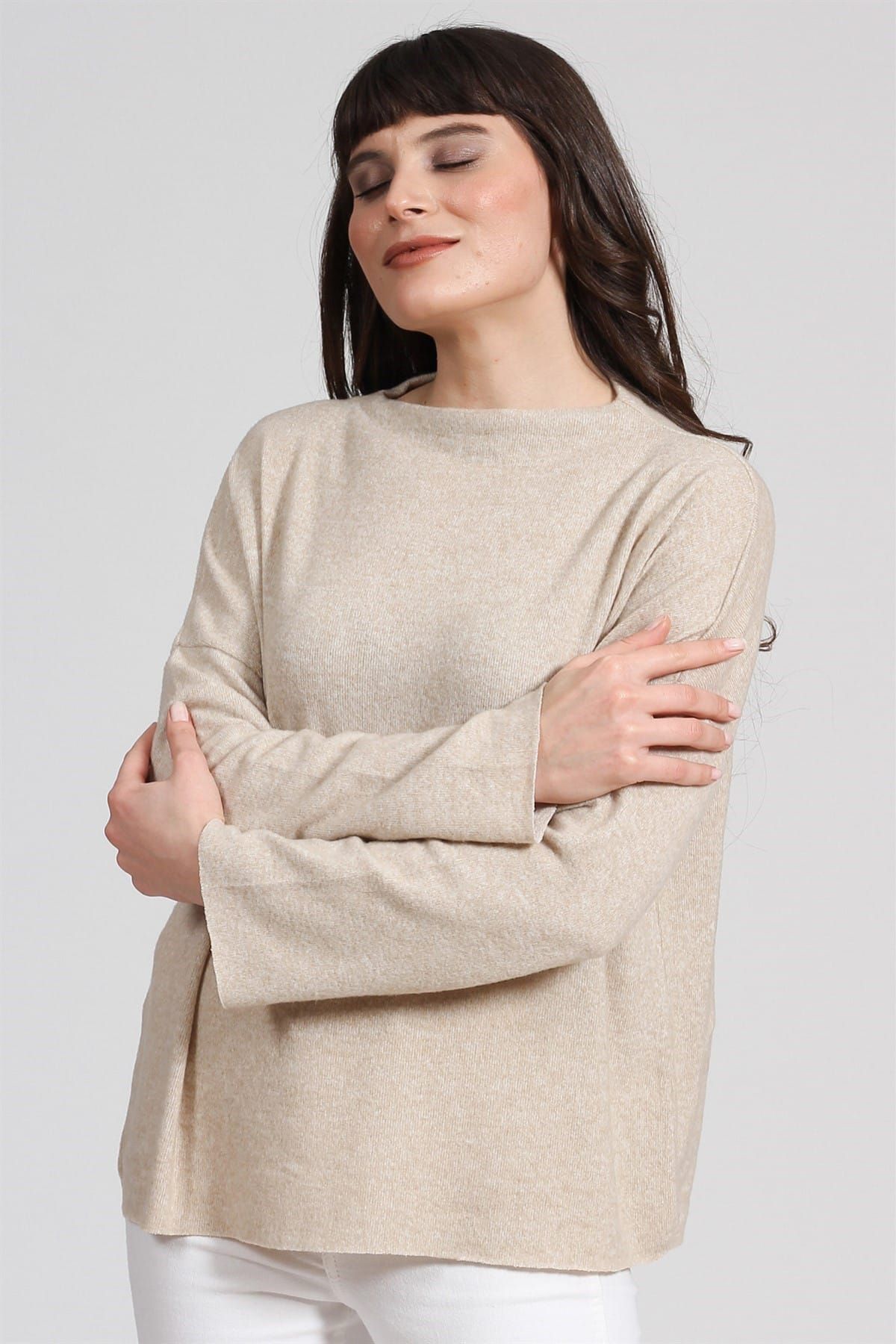 Seamoda-Women's Yumoş Casual Sweater-Beige Pra- 236830 - 961015 2