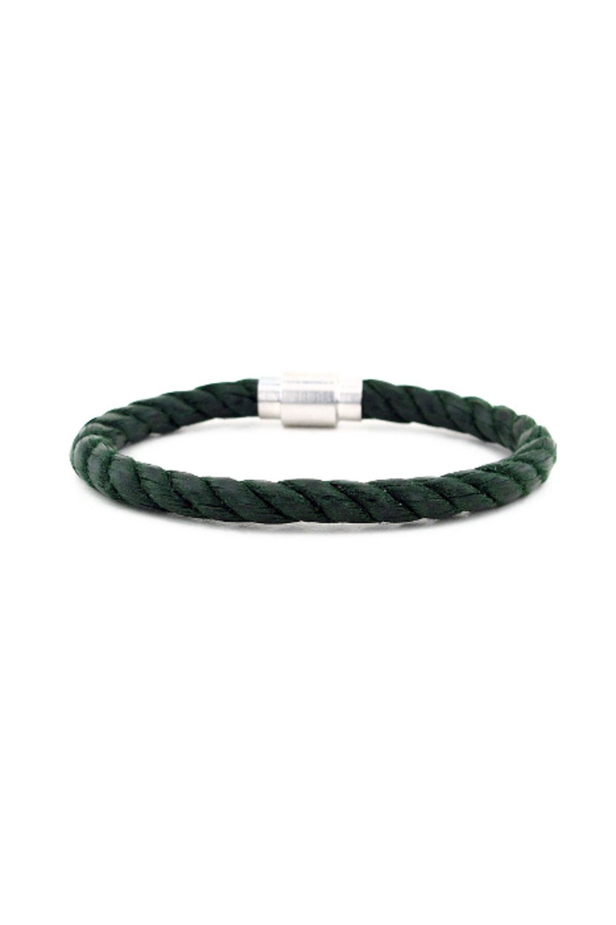 Solfera-Men's Khaki Green Rope Silver Color Magnet Bracelet Bt425 1