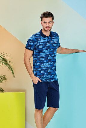 Mavi Kısa Kollu Erkek Pijama Takımı - 8074