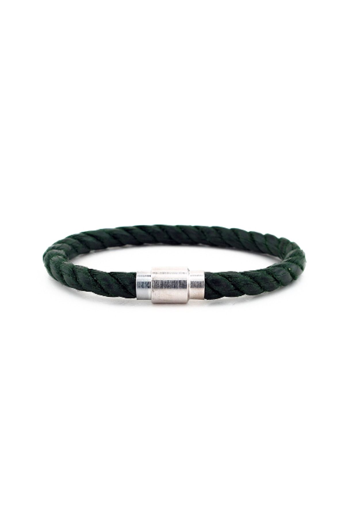 Solfera-Men's Khaki Green Rope Silver Color Magnet Bracelet Bt425 2