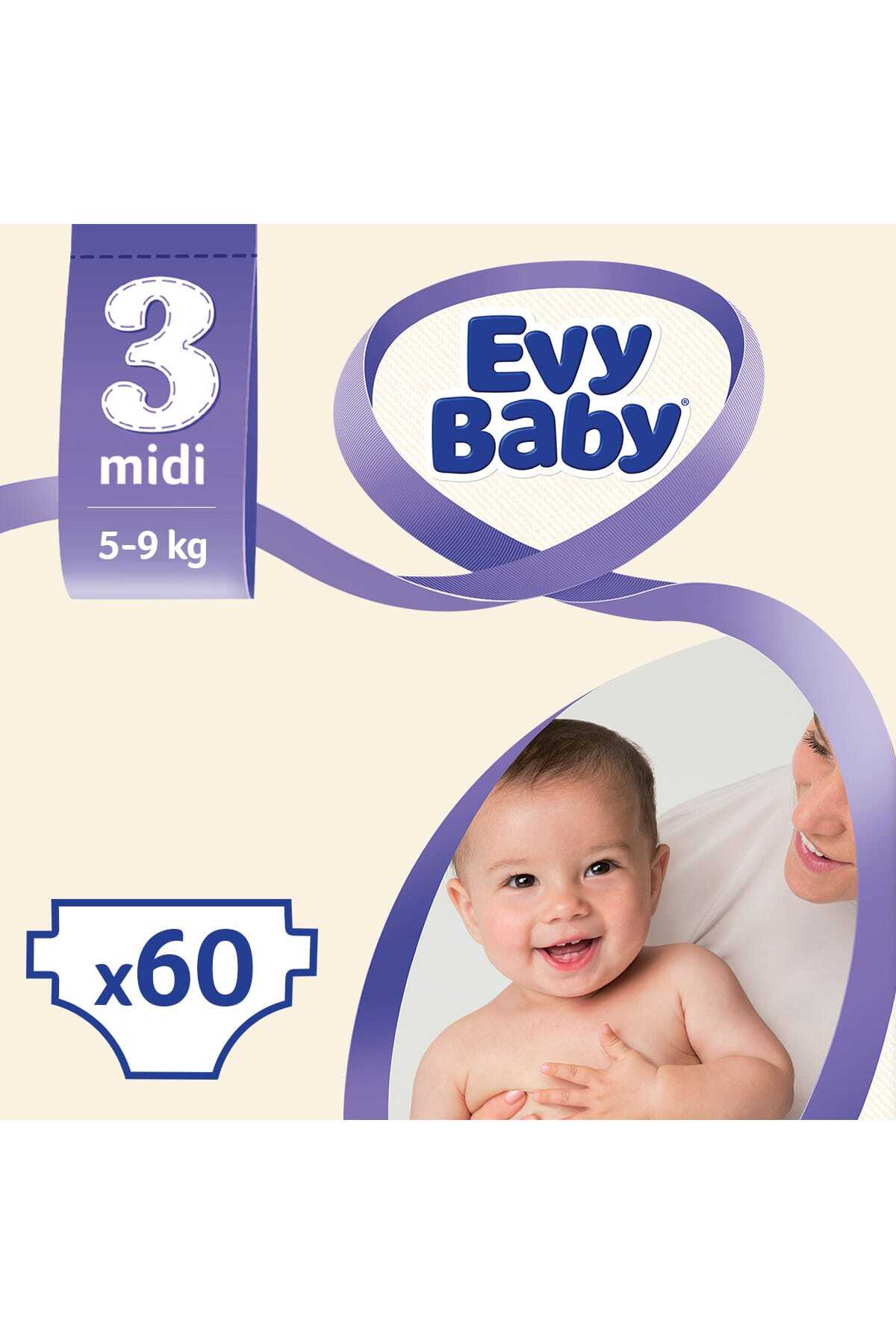 Evy Baby Bebek Bezi Midi 3 Beden Dev Paket 60 Adet