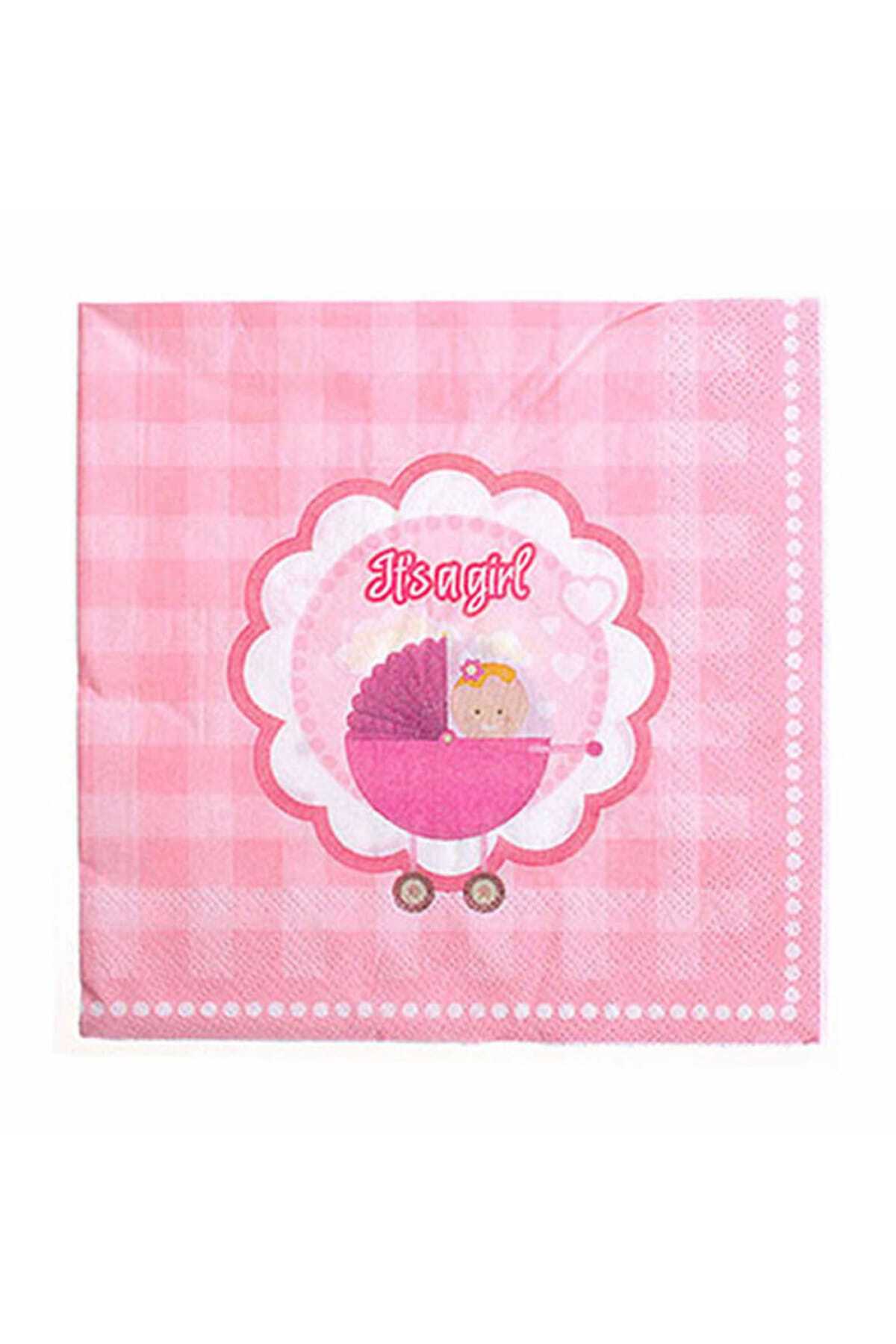 Kazanabil-20pcs Its A Girl Written Stroller Themed Double Layer Party Napkin Pink 1