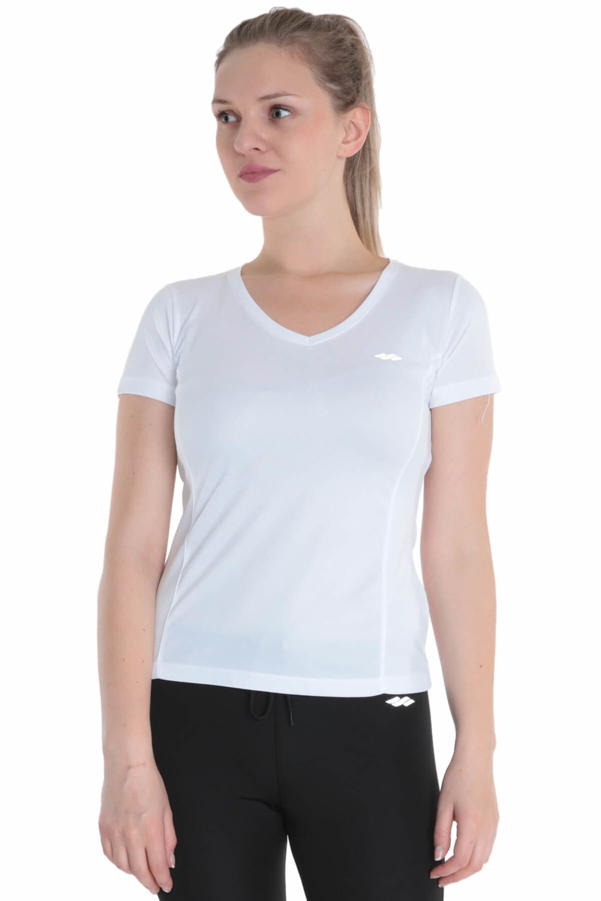 Sportive Kadın Bisiklet Yaka Beyaz Tişört - 620019-00W