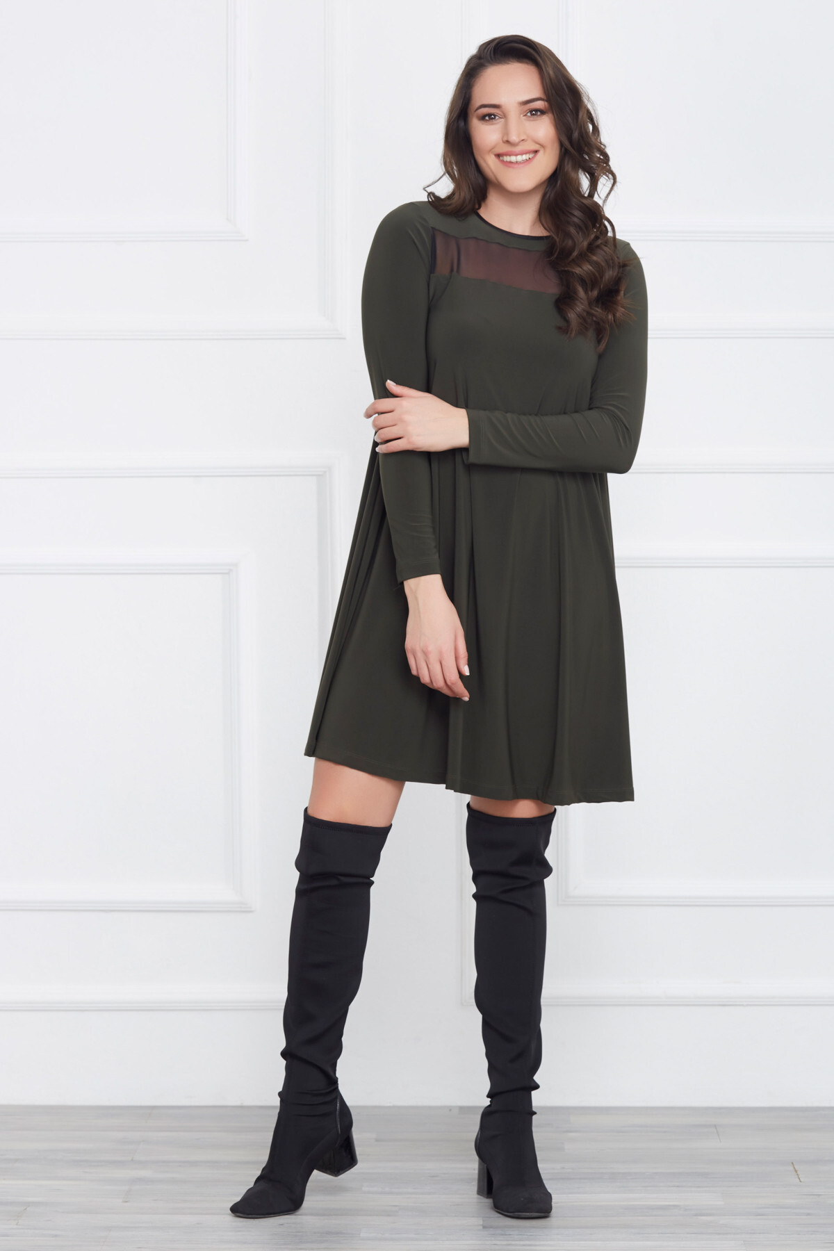 Laranor-Rochie de damă cu detaliu din tul verde 17LB9008 1