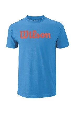 WIilson Erkek T-Shirt Script Cotton Tee Mavi (Blithe) ( WRA74780 12572