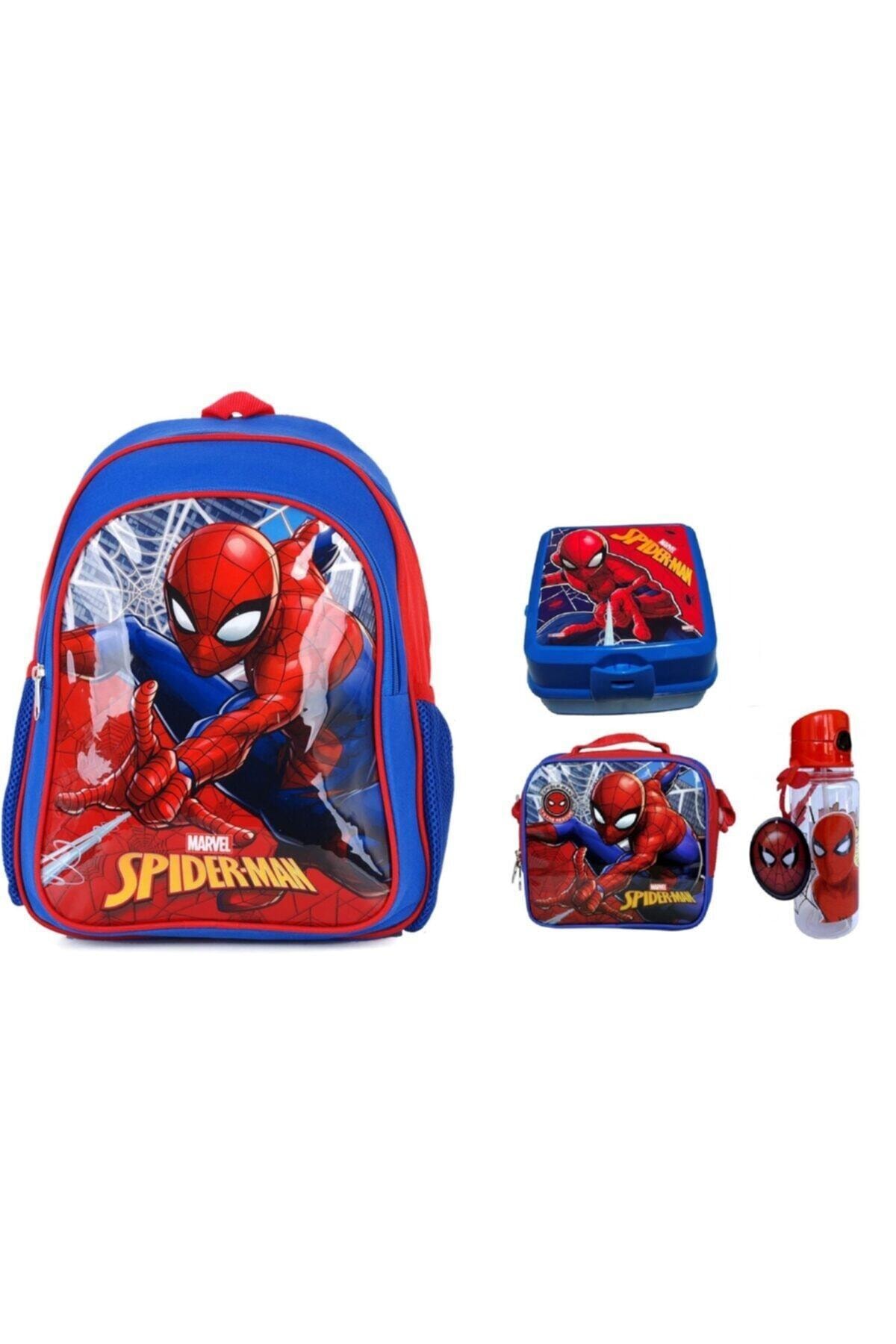SPIDERMAN Lisanslı Örümcek Adam Ilk Okul Çantası + Beslenme Çantası + Suluk + Beslenme Kabı ( 4'lü Okul Seti )