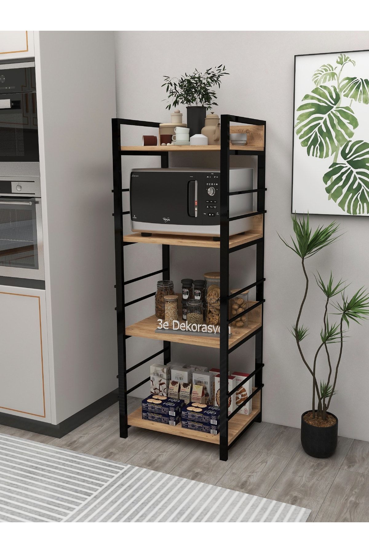 Mutfak Dolabı Raflı Mikrodalga Düzenleyic Çok Amaçlı Düzenleyici Banyo Dolabı Kahve Köşesi Mdf 150cm