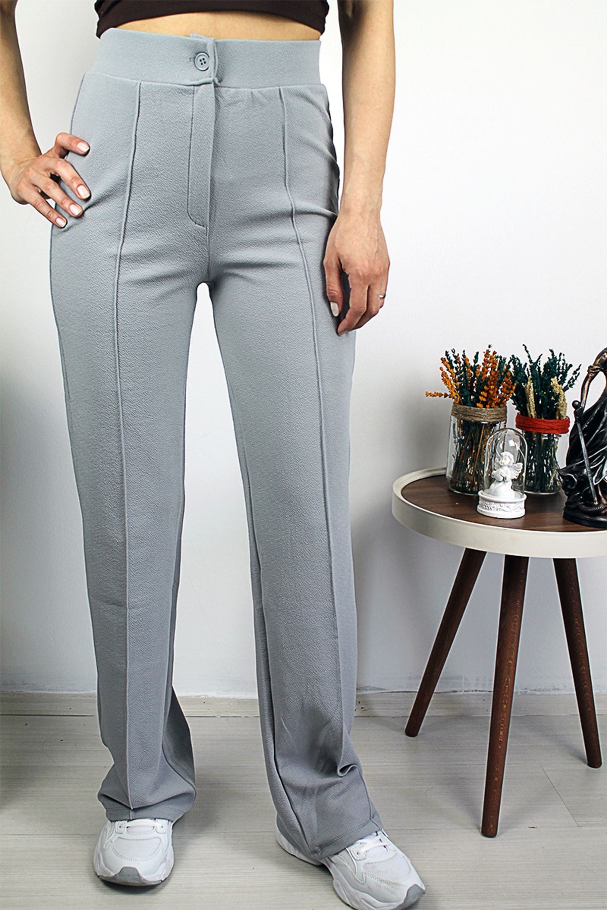 Damla-Ultra High Waist Crepe Fabric Lycra Palazzo Trousers 2