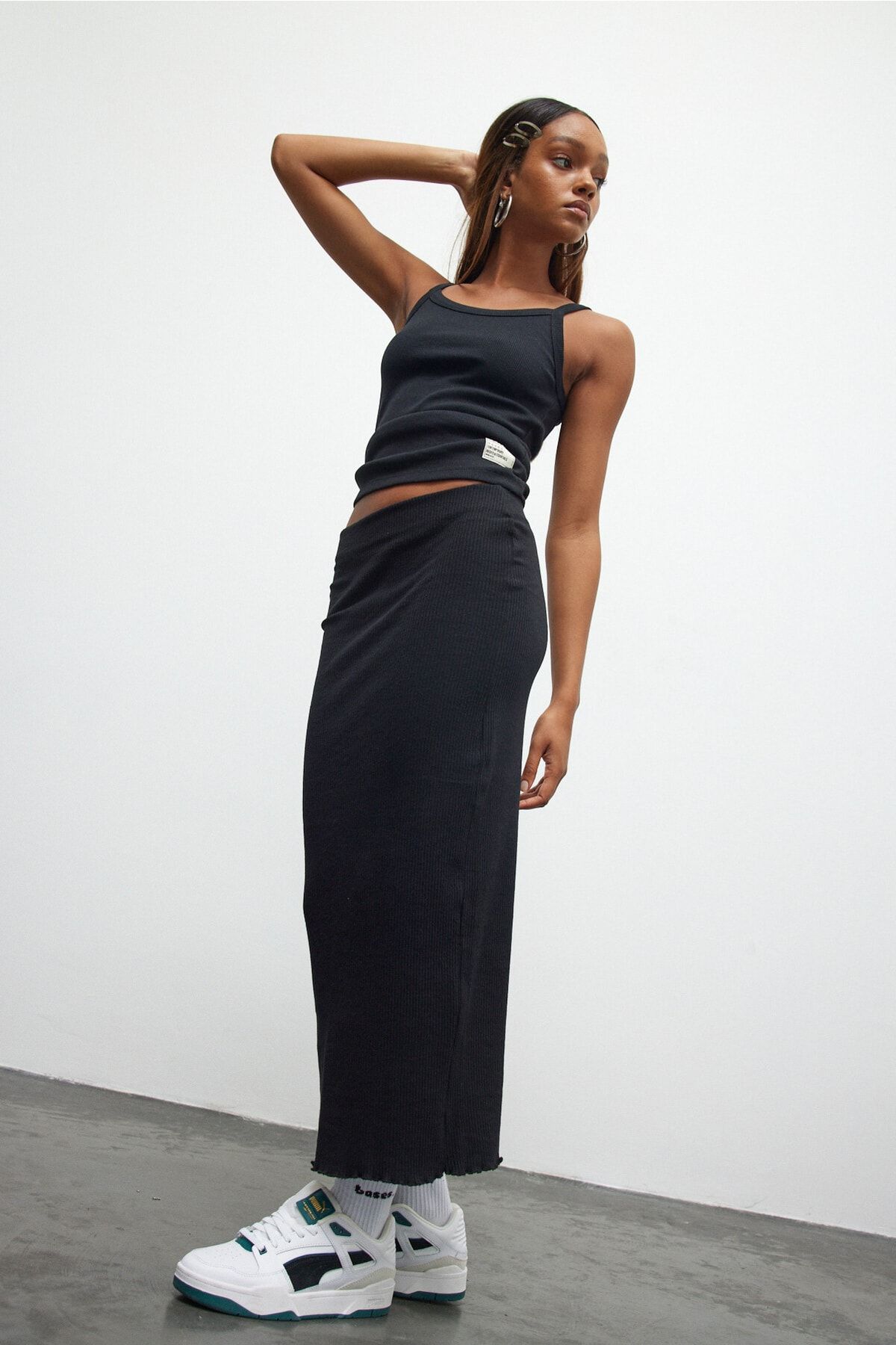 Black midi skirt outlet ribbed