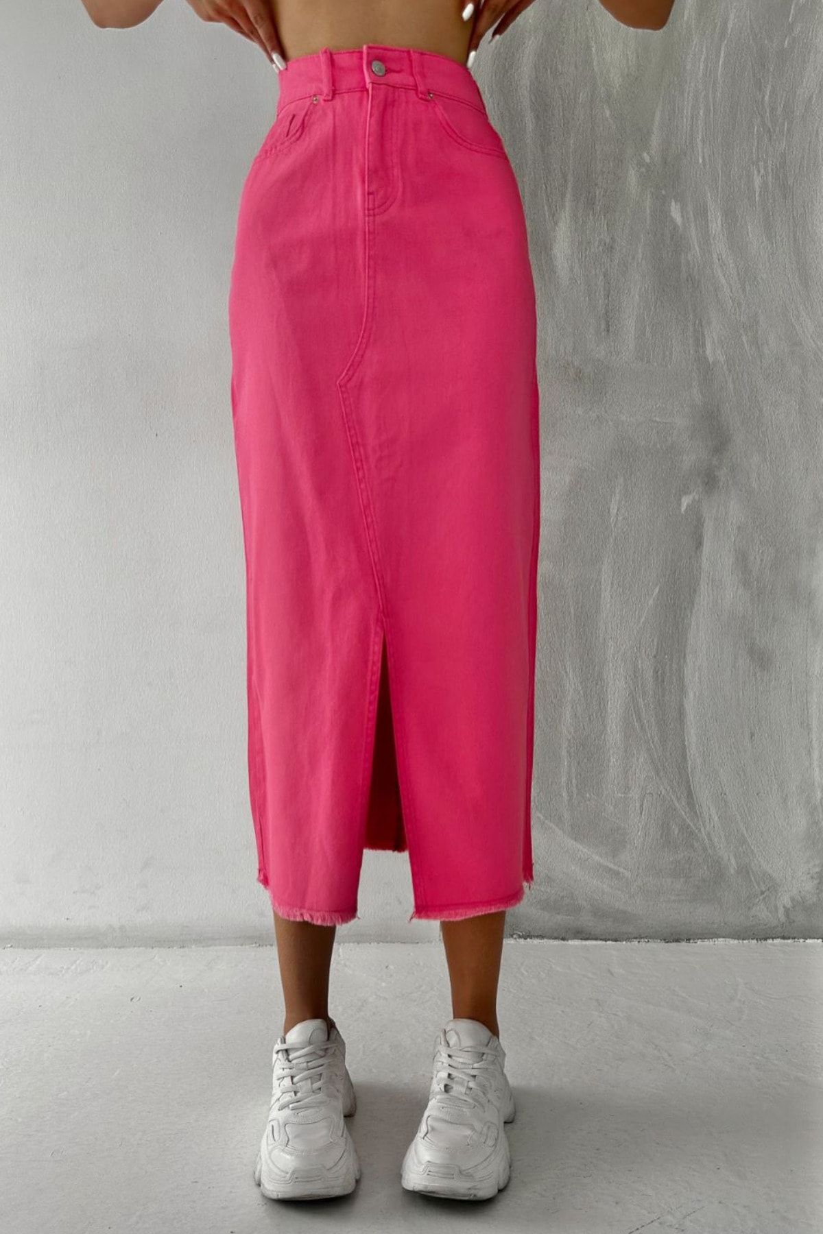 Dark pink sales denim skirt