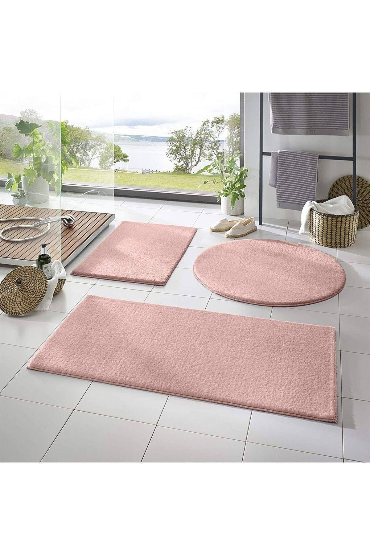 SENORA Set De Scaune De Toaletă Din 3 Piese Din Pluș Pentru Baie, Pulbere 90x50 60x50 (50x50 Rotund) - One Size
