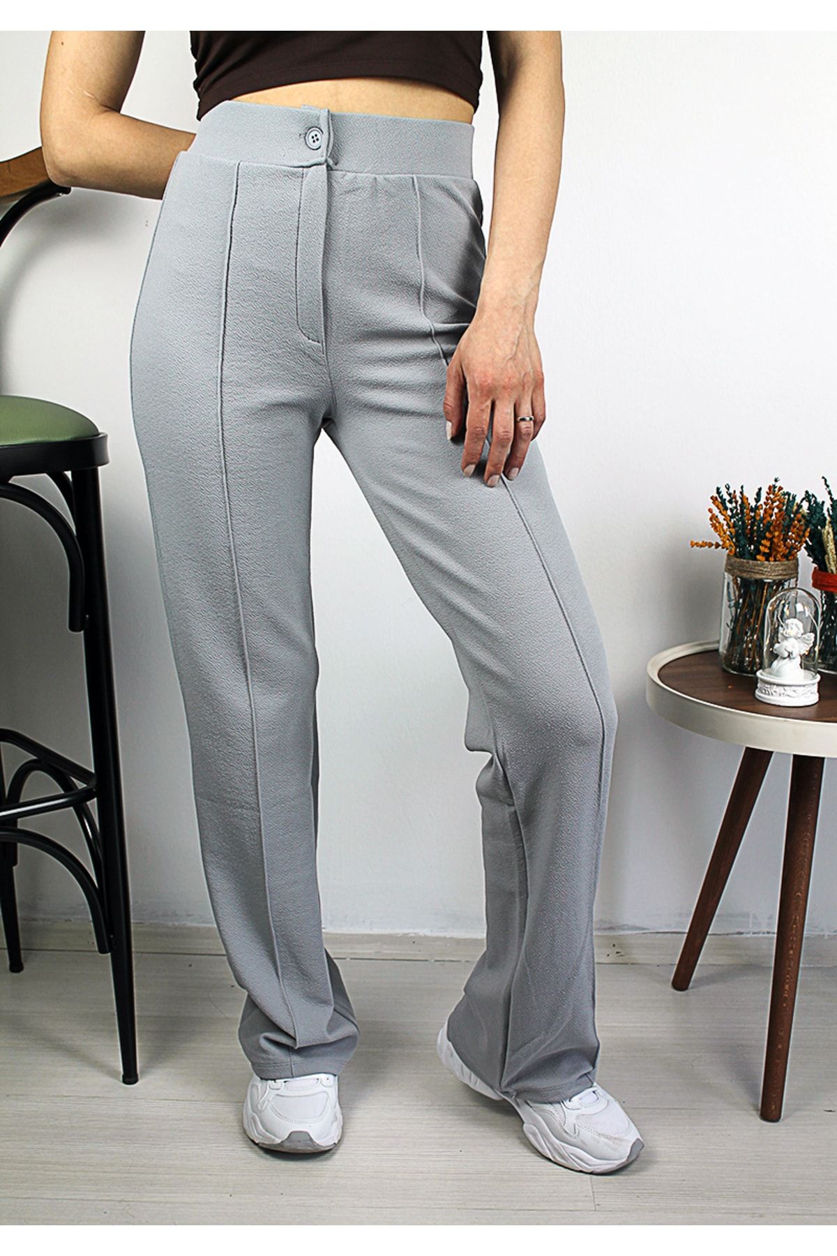 Damla-Ultra High Waist Crepe Fabric Lycra Palazzo Trousers 5