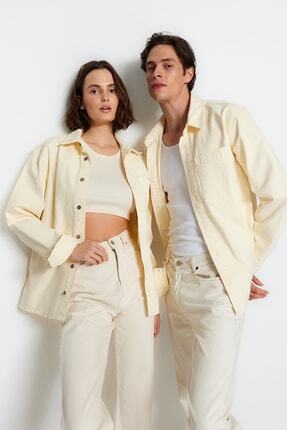 TRENDYOL MAN Bej Erkek Regular Fit Tek Cepli Par&ccedil;a Boya Denim Ceket TMNSS23GO00077