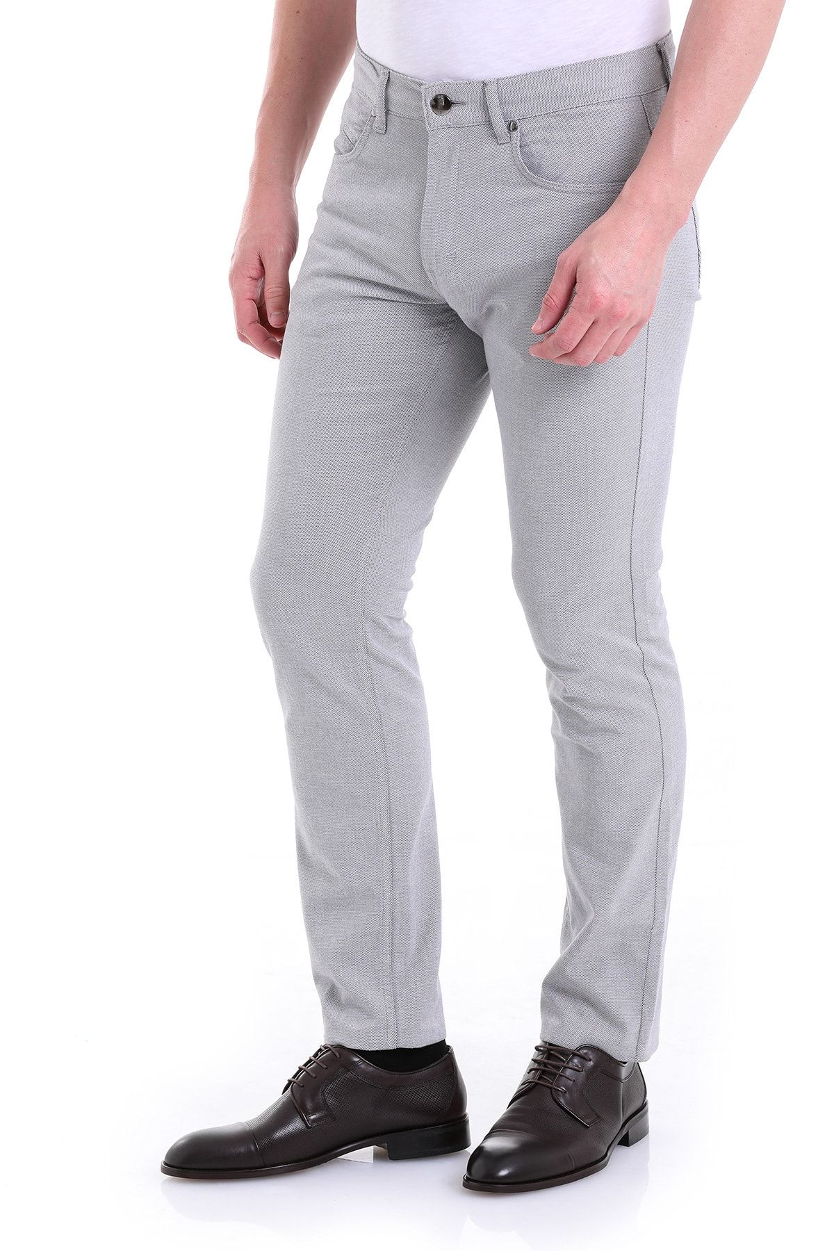 Hatemoğlu-Gray Regular Fit Patterned Cotton 5 Pocket Canvas Trousers 4