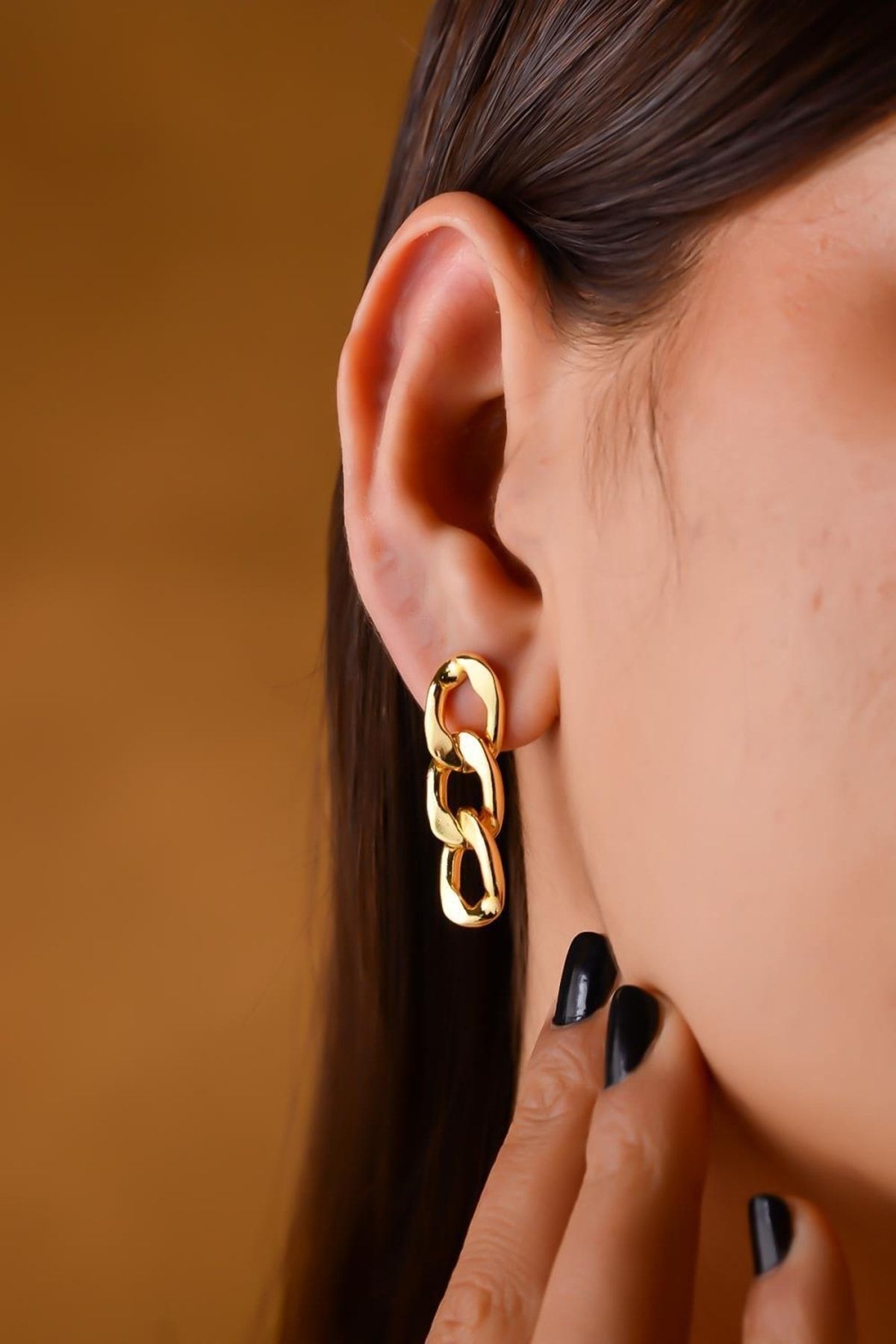 Gold chain cheap link earrings