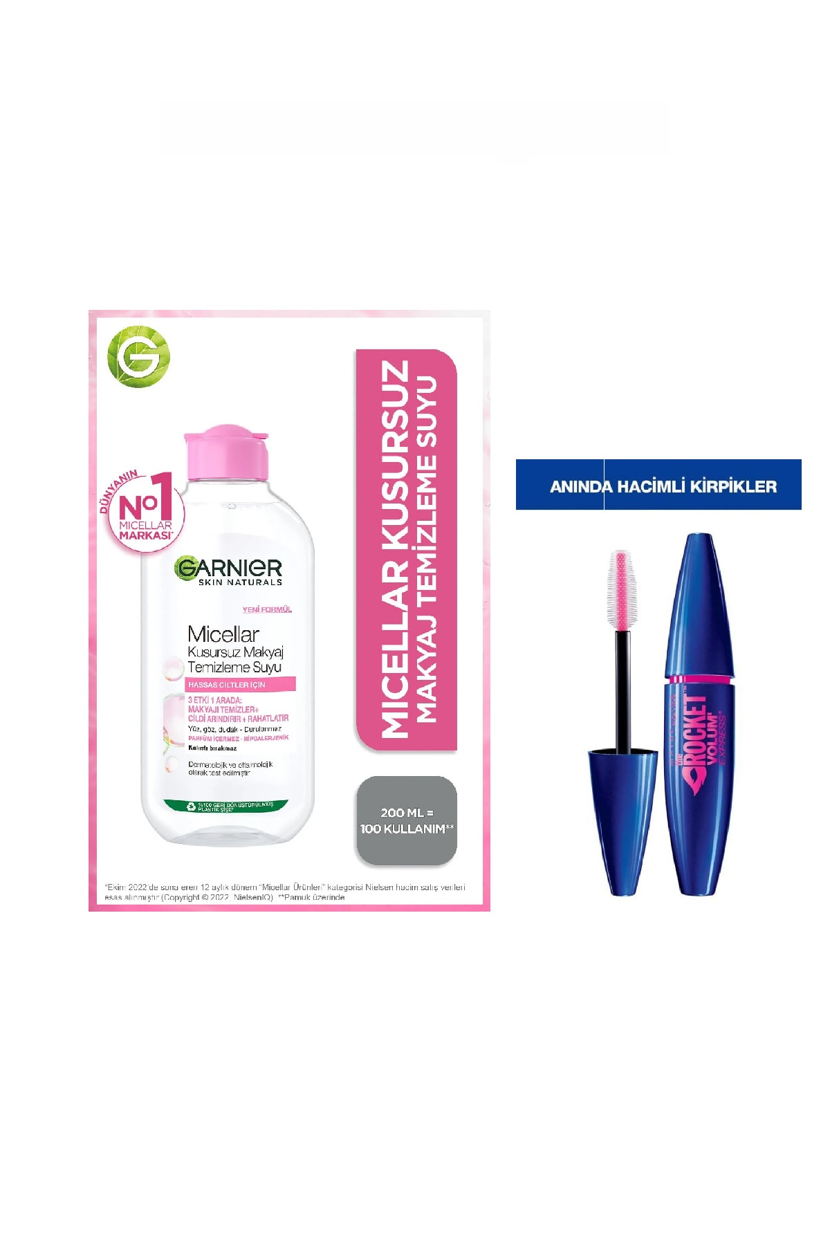 Micellar Kusursuz Makyaj Temizleme Suyu 200 Ml & Maybelline Rocket Maskara 2'li Set