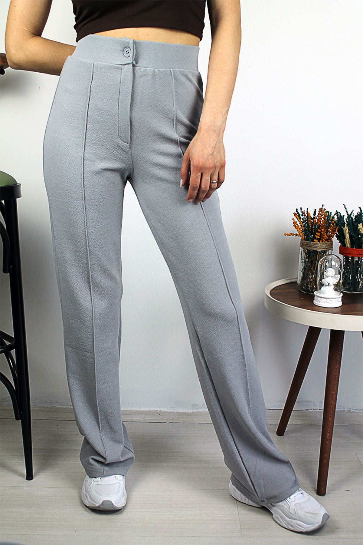 Damla-Ultra High Waist Crepe Fabric Lycra Palazzo Trousers 4