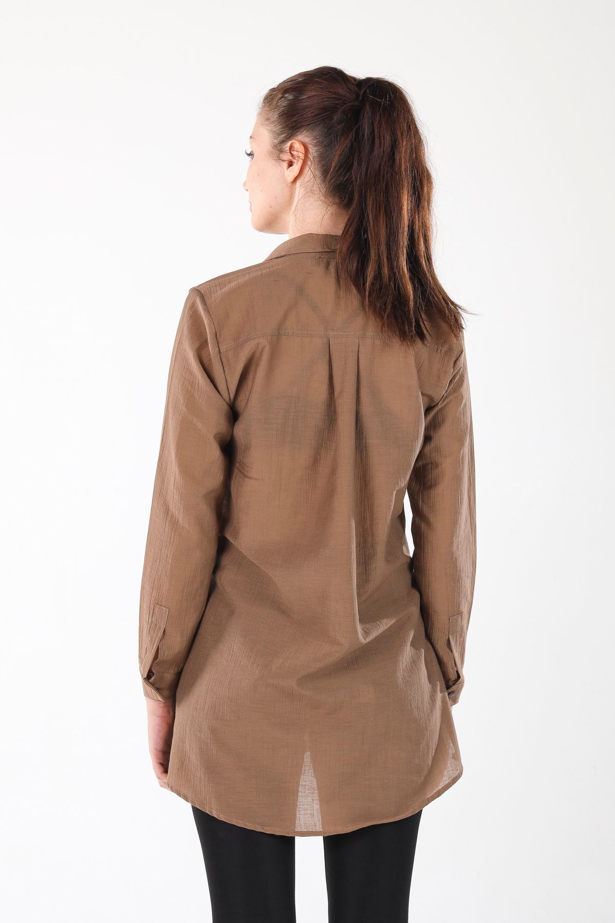 ALİS DRESS-Brown Long Shirt with Side Slits 4