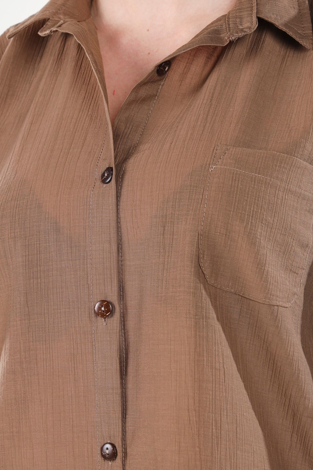 ALİS DRESS-Brown Long Shirt with Side Slits 5