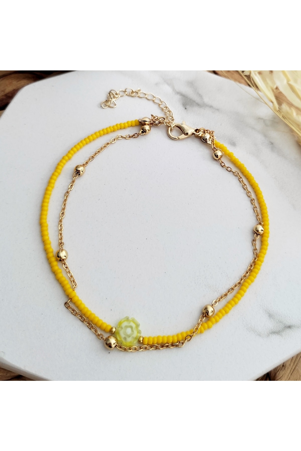 HALHALMILL Sarı Çiçek Muranolu Halhal