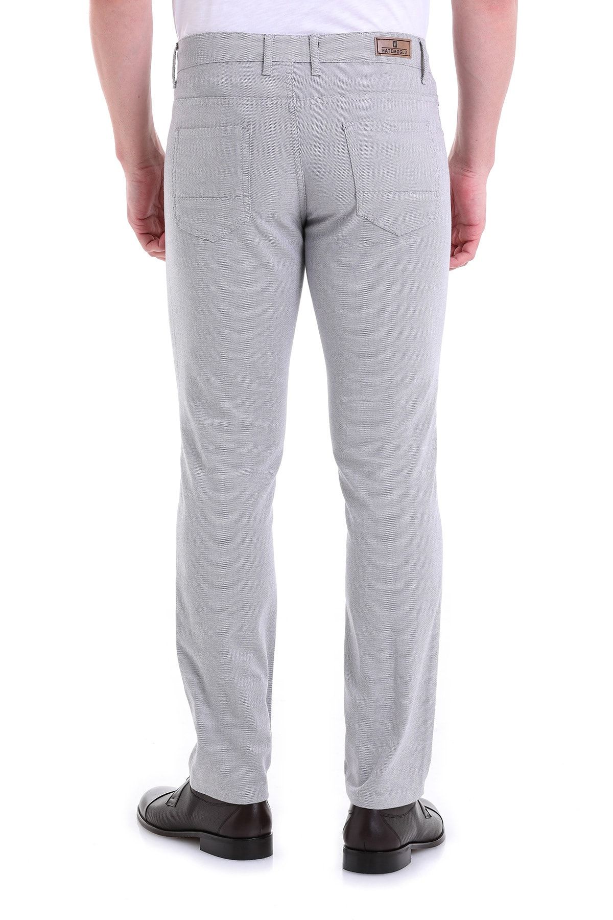 Hatemoğlu-Gray Regular Fit Patterned Cotton 5 Pocket Canvas Trousers 6