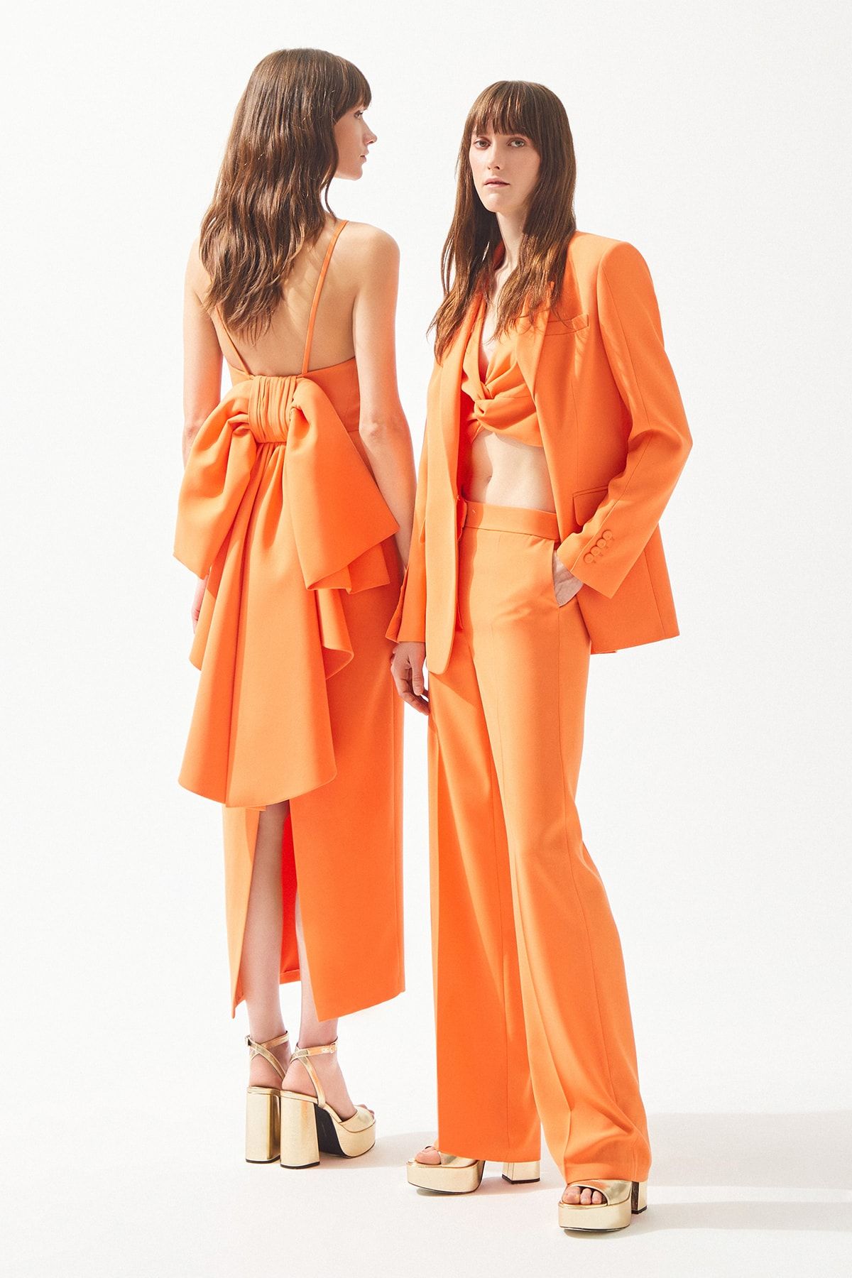 cercis-Strapless Bow Detailed Orange Long Dress - Slit 3