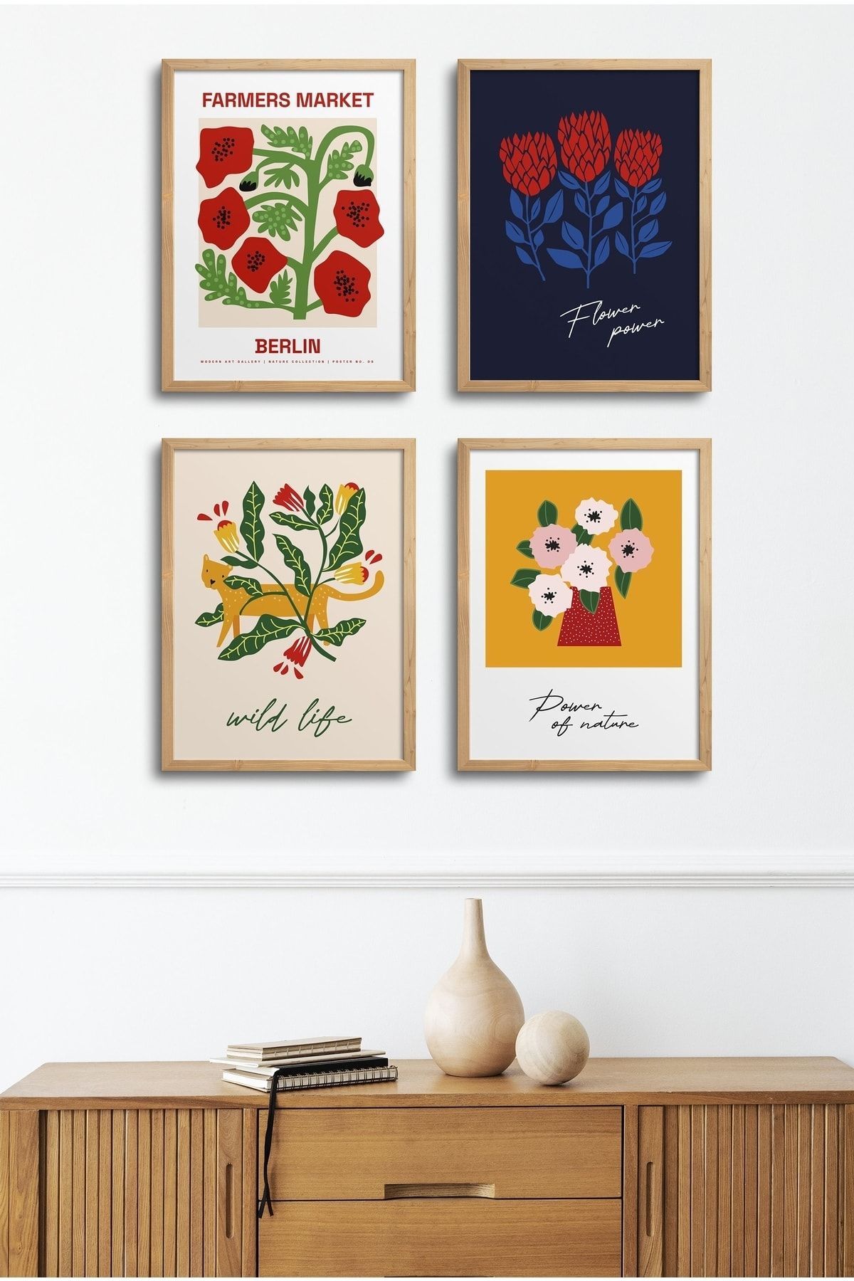 HOMEPACK Set De Pictură Cu Cadru De 4 Piese? Design De Flori 18x23 Cm 30x40 Cm Cu Rama Din Lemn Alb-negru? - 18 x 23