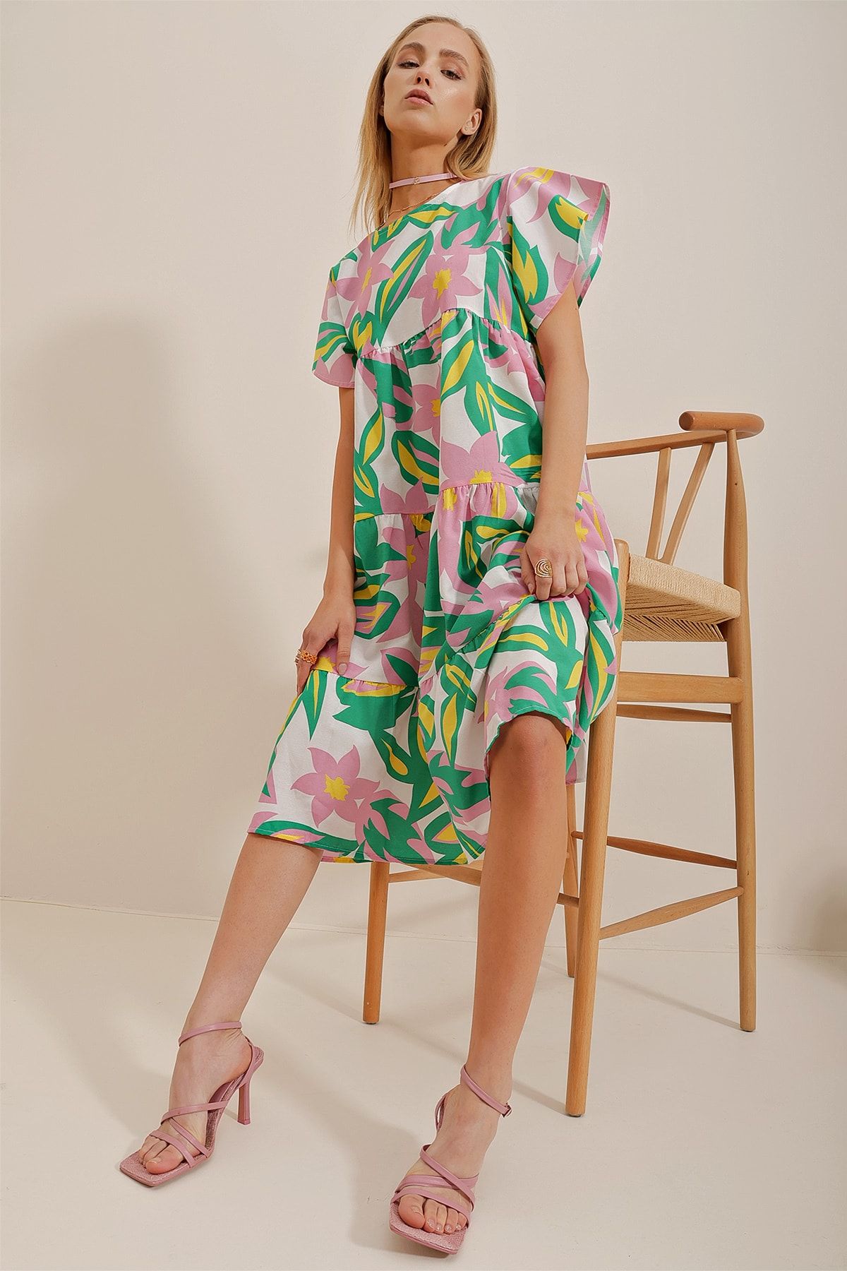 Trend Alaçatı Stili Kleid Rosa A-Linie