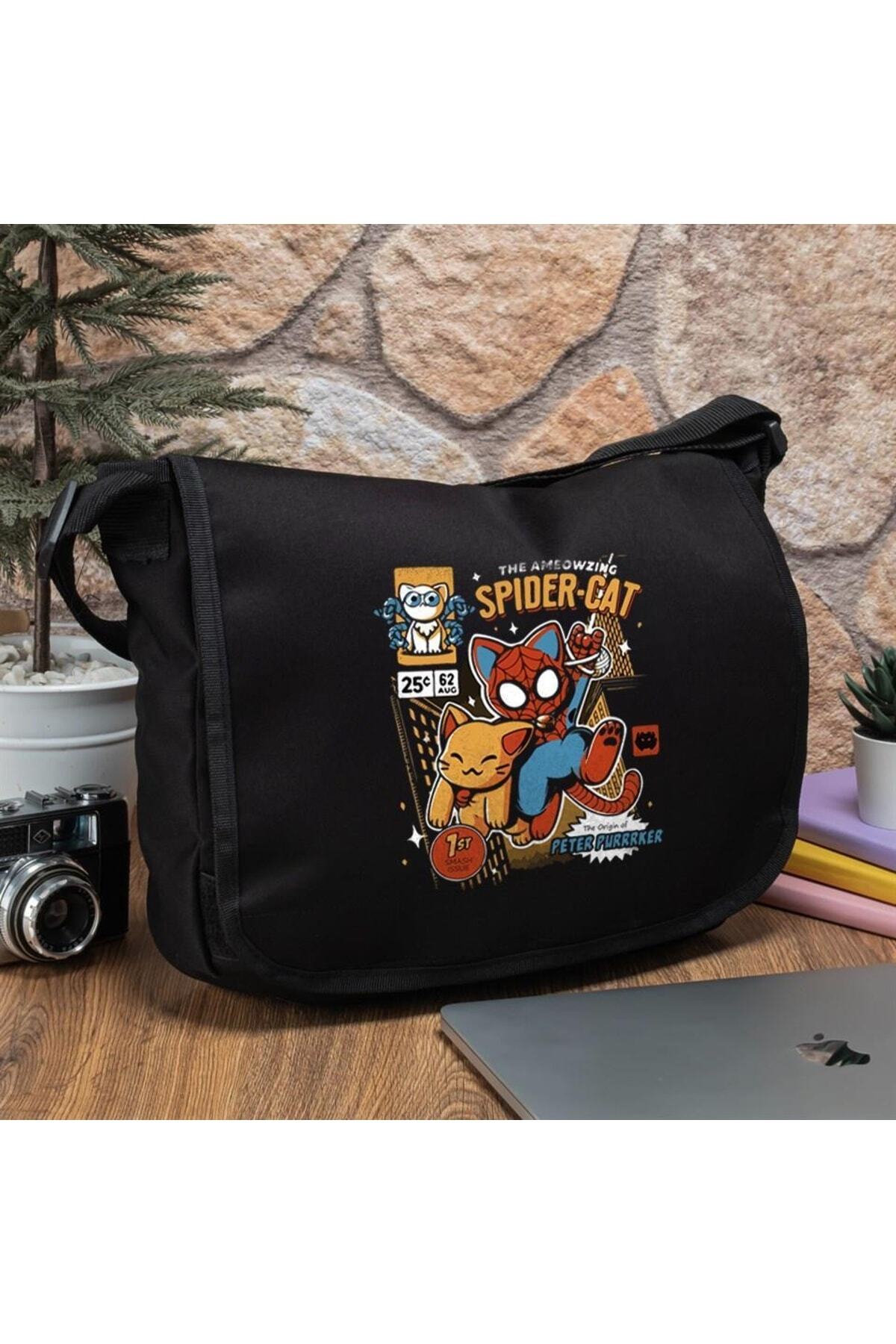 Touz Spider-cat Baskılı Unisex Postacı Çantası görsel 2