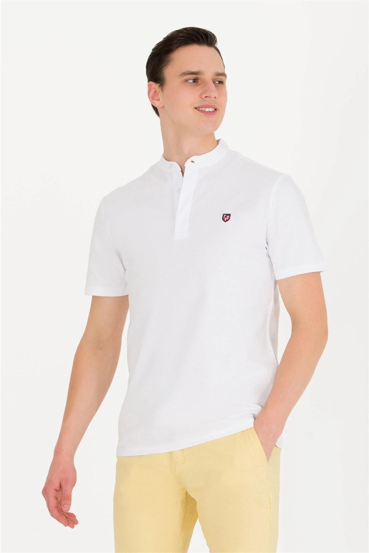 تی شرت سفید مردانه تیشرت یقه اورجینال U.S. Polo Assn.