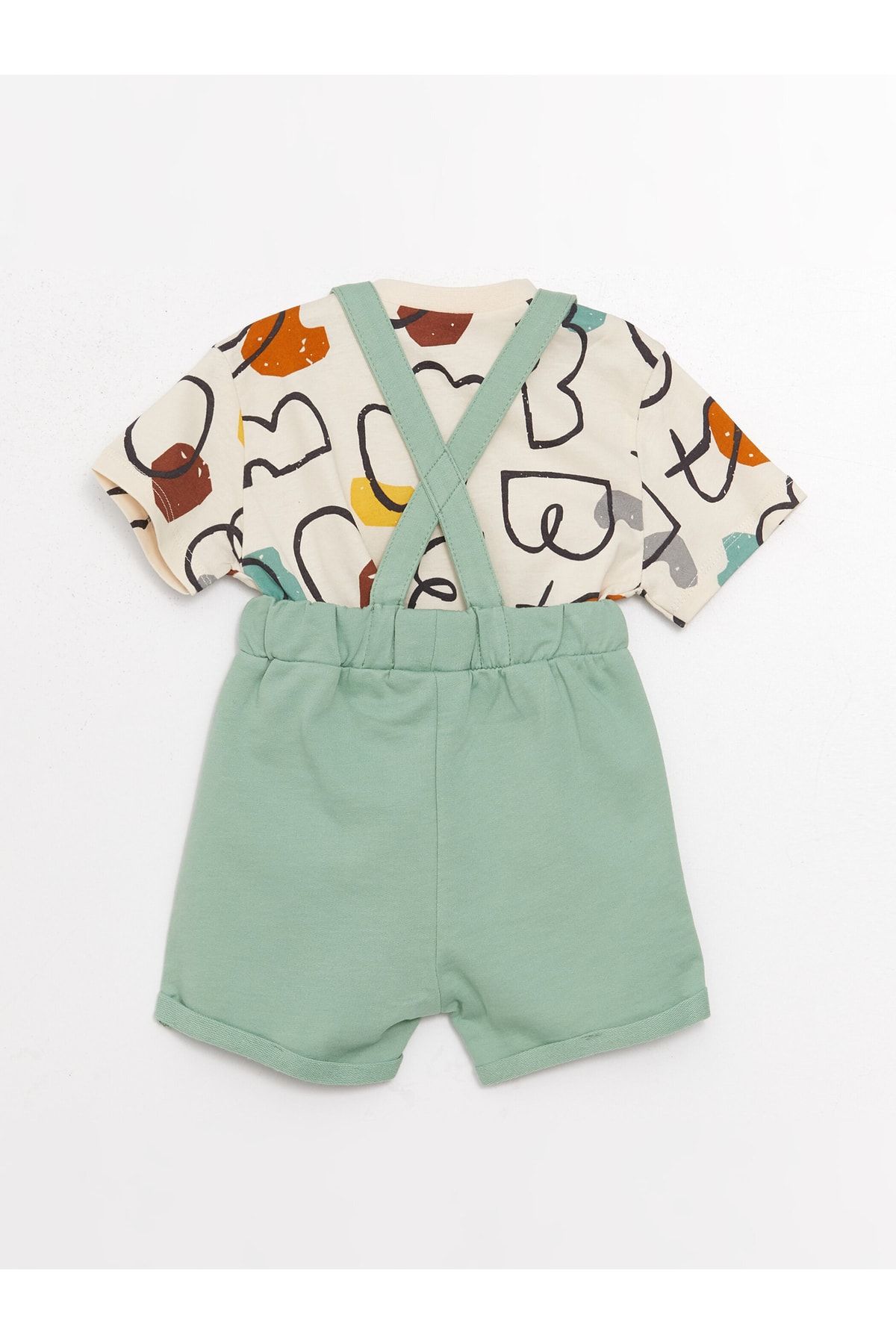 LC Waikiki-Bedrucktes T-Shirt und Salopet für Babys, Jungen, Rundhalsausschnitt, kurzärmlig, 2er-Set 2