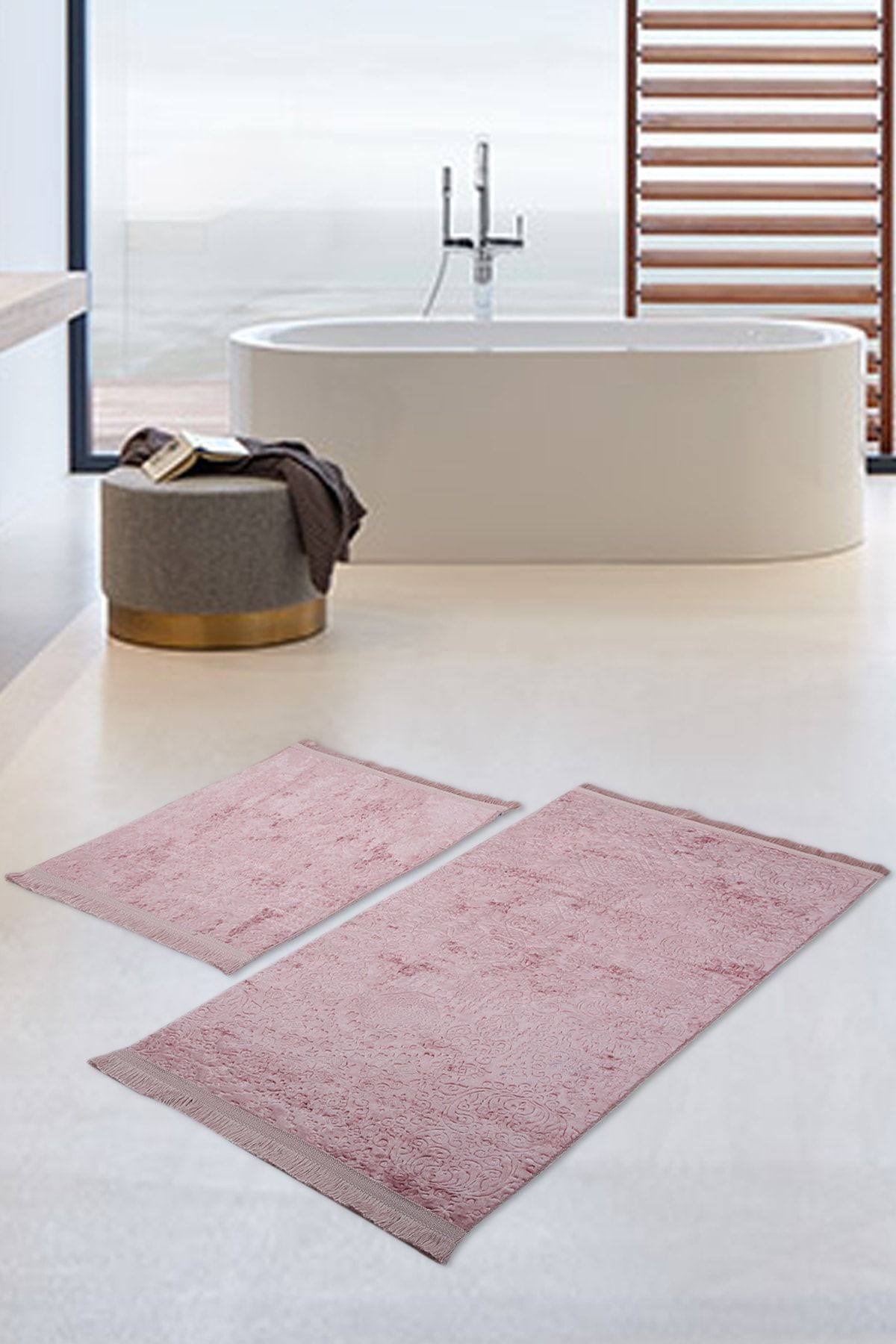 2 Piece Bathroom Mat Set Blush