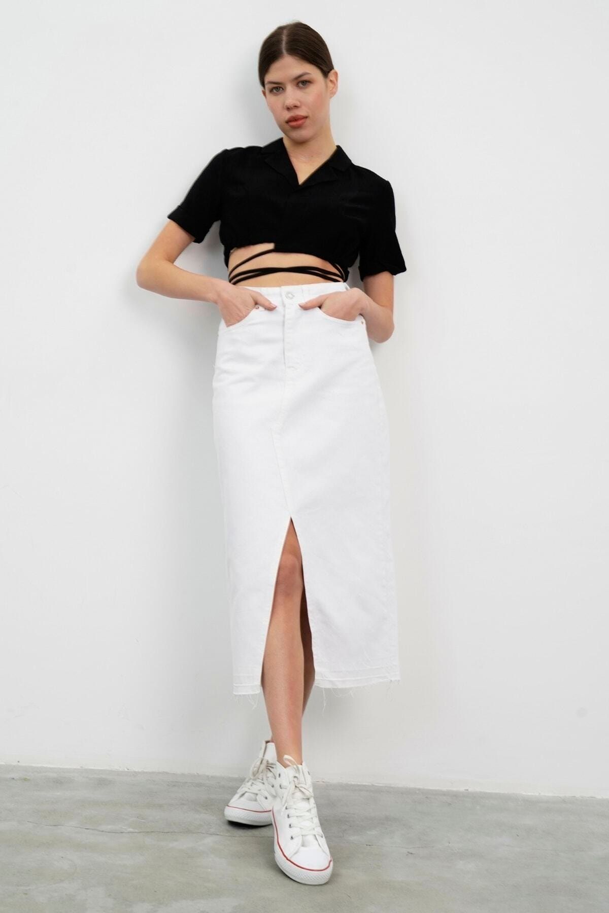 LULU LOOK Skirt White Long Trendyol