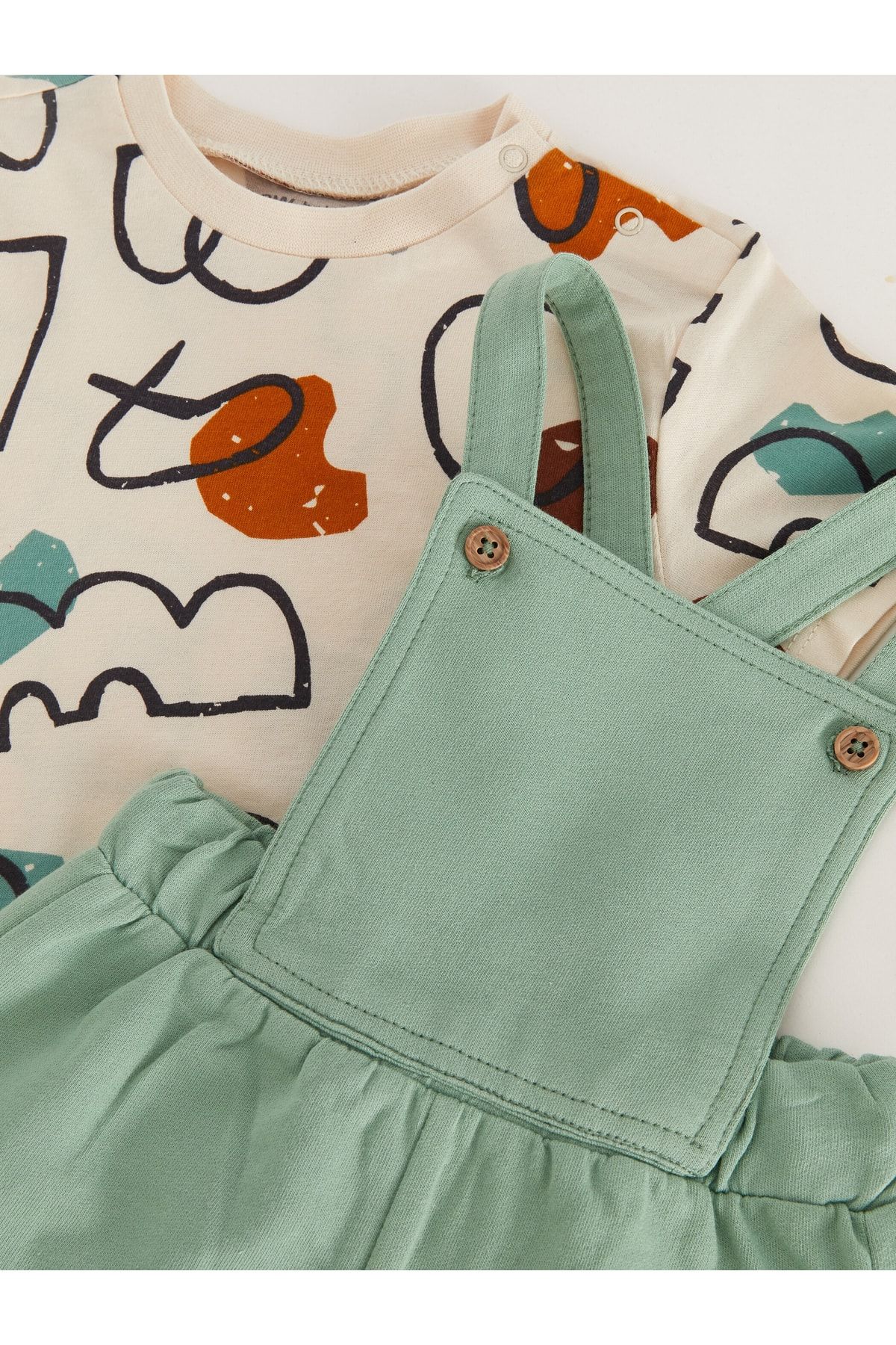 LC Waikiki-Bedrucktes T-Shirt und Salopet für Babys, Jungen, Rundhalsausschnitt, kurzärmlig, 2er-Set 4
