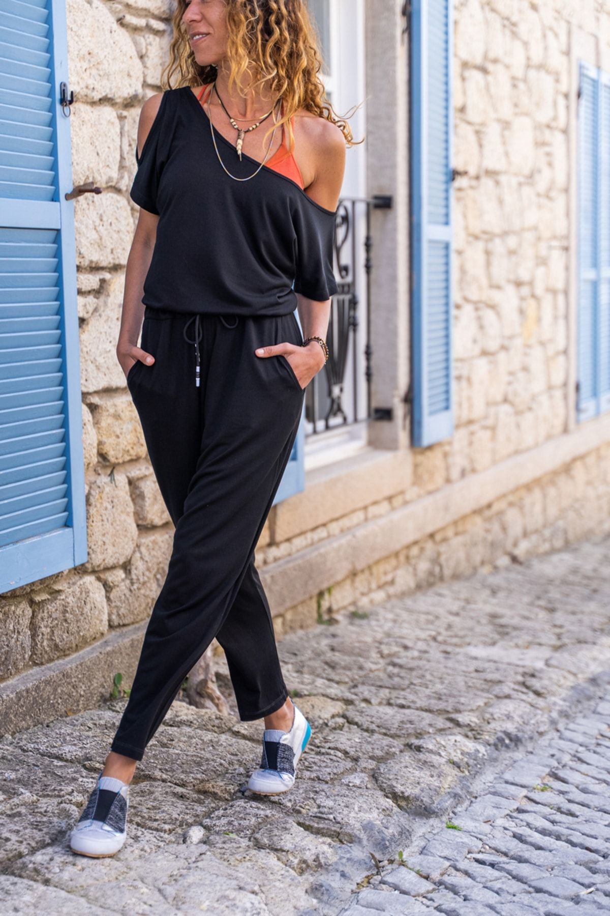 Off the hotsell shoulder jogger jumpsuit