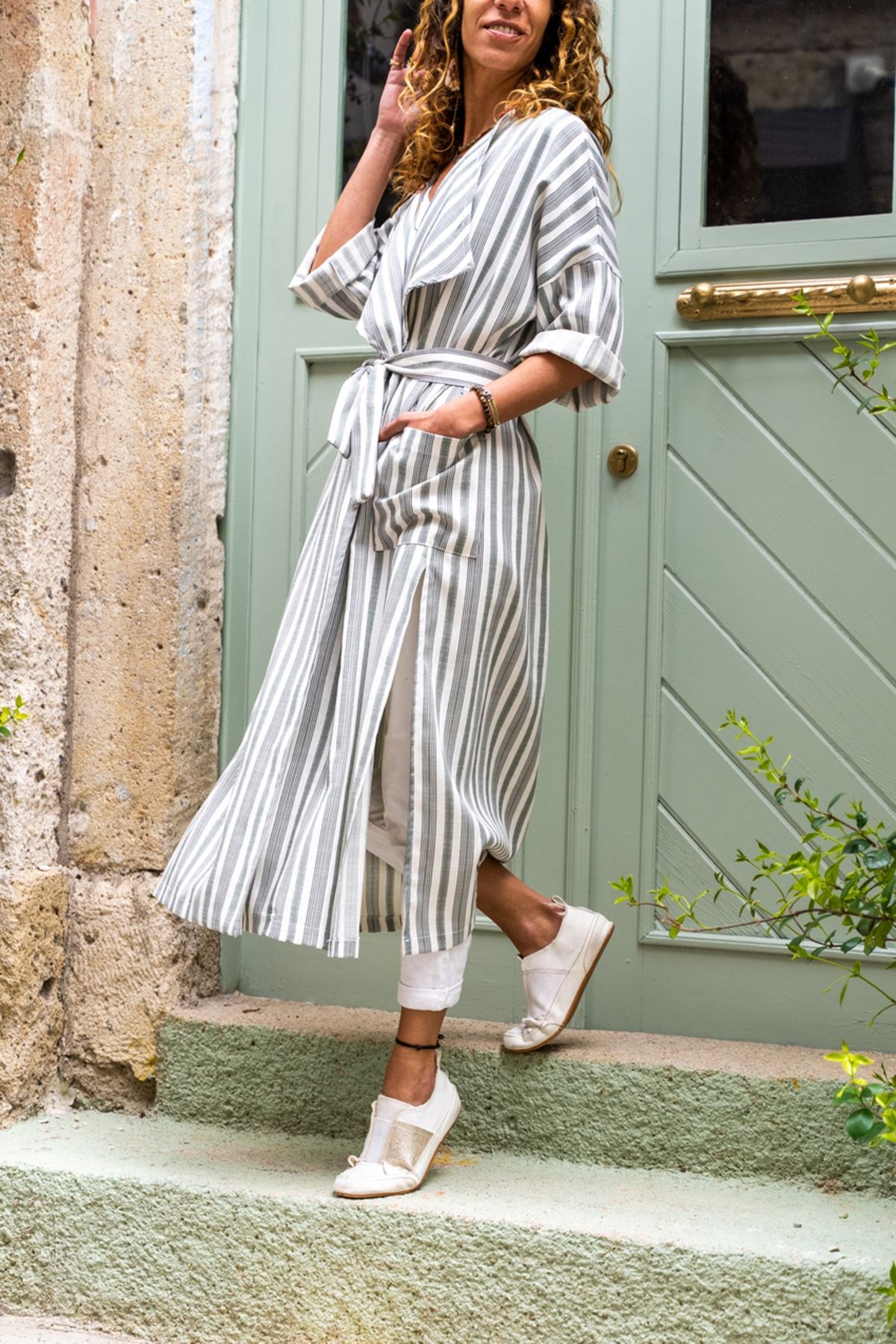 Striped kimono store dress