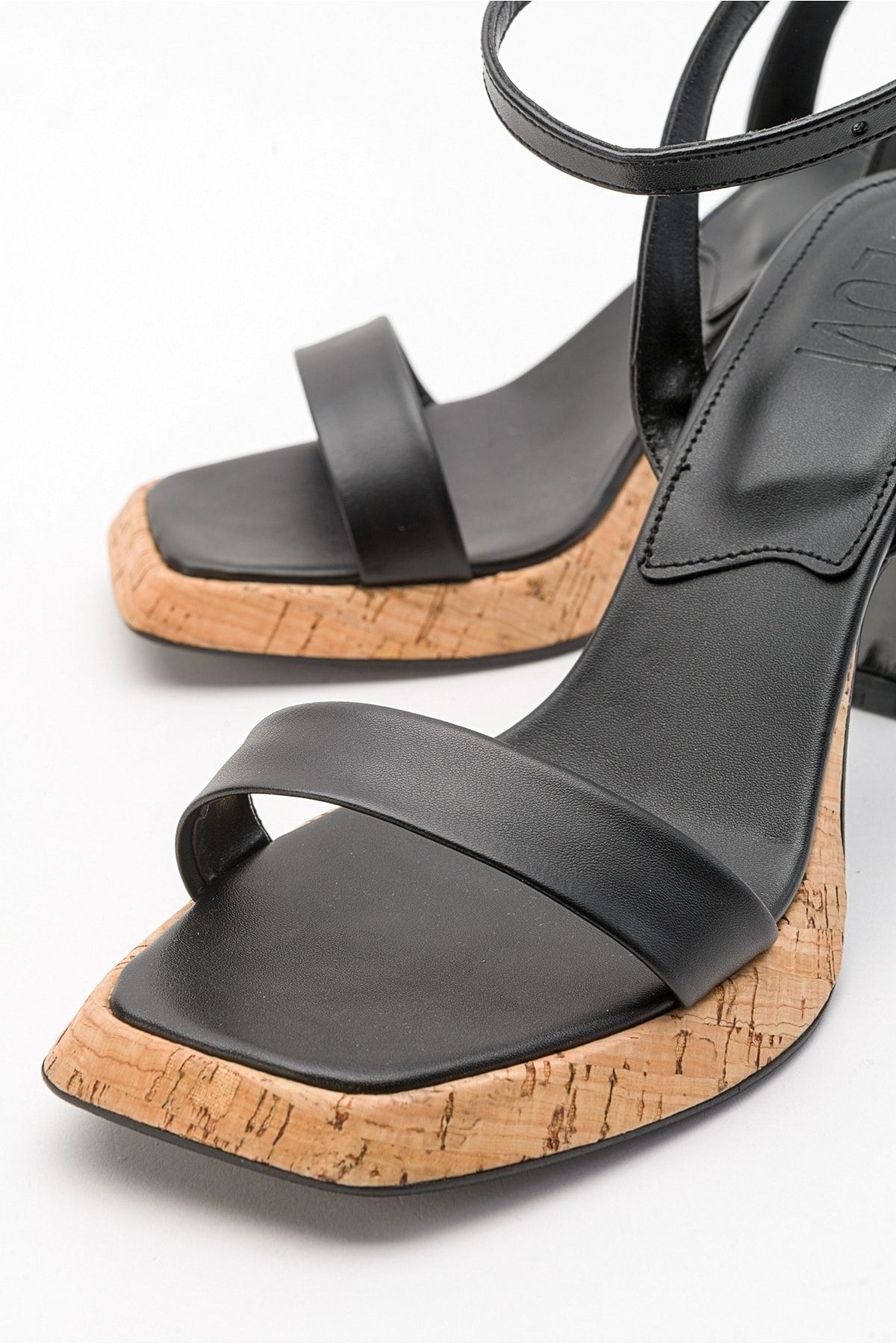 صندل سیاه زنانه کفش پاشنه پوست رینا luvishoes