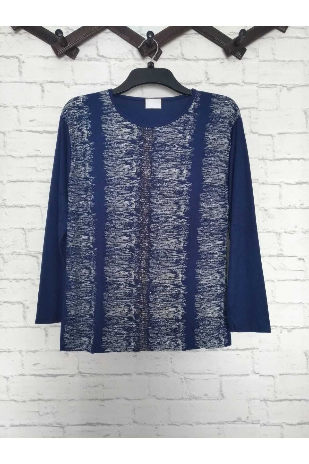anne moda ankara-Neck Pattern Full Summer Thin Viscose Sparkling Long Sleeve Flowing Short Buluz 1