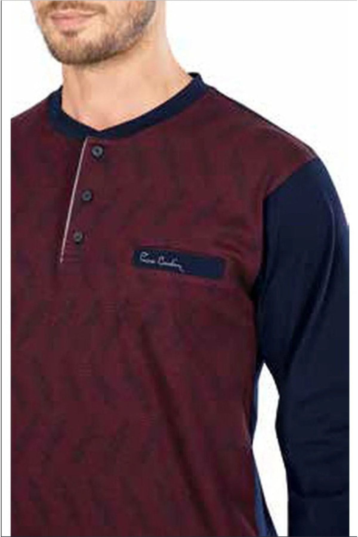 ست پیژامه قرمز مردانه جهیزیه نخی آستین بلند لباس خواب ژاکارد Erekek جعبه ای Pierre Cardin