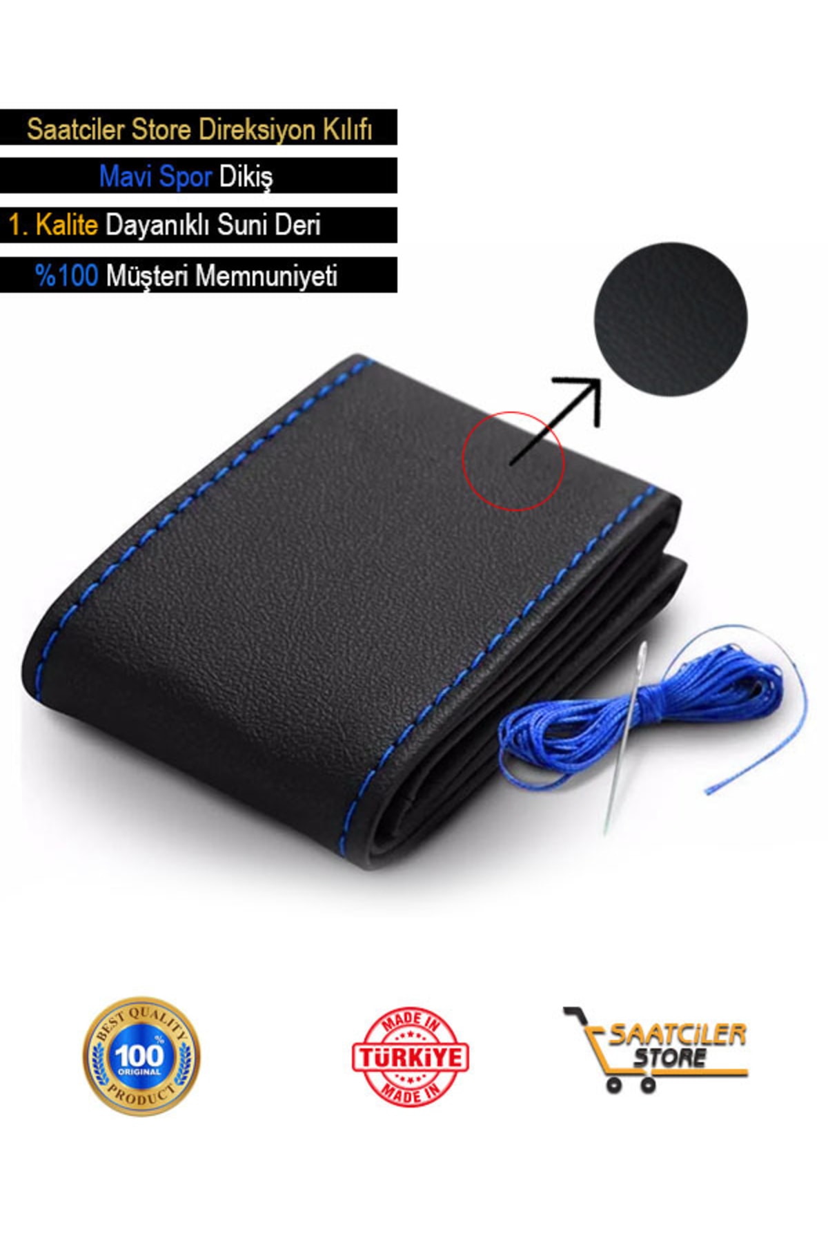 Genel Markalar Fiat Fiorino 2008 Ve Sonrası Uyumlu Deri Direksiyon Kılıfı, Dikmeli Mavi Spor Dikişli