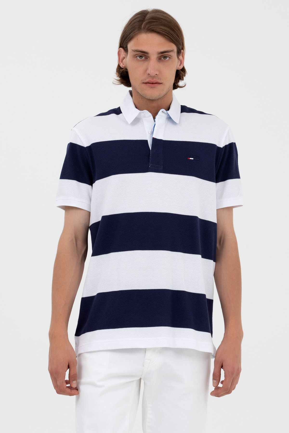 تیشرت مردانه یقه پولو بافته شده آبی سرمه ای U.S. Polo Assn.